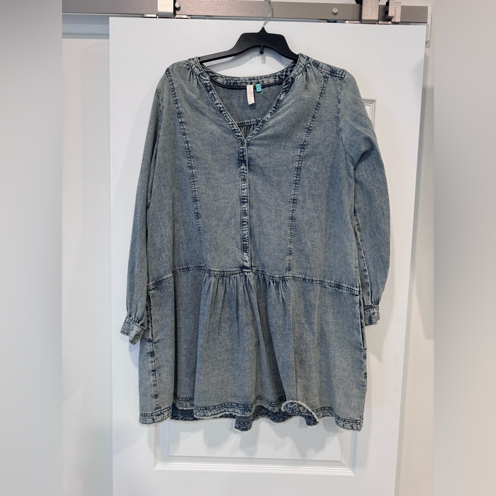 Anthropologie Pilcro Denim Dress Lorelei Tunic Long Sleeve Pockets Boho Size 16W